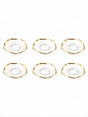 Vintage Glass Bobeche Candle Drip Plates Gold Rim Set of 6 Taper Candle Catchers